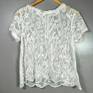TRUE RELIGION Delicate White Lace Floral Sheer Blouse Top Fancy Women Small